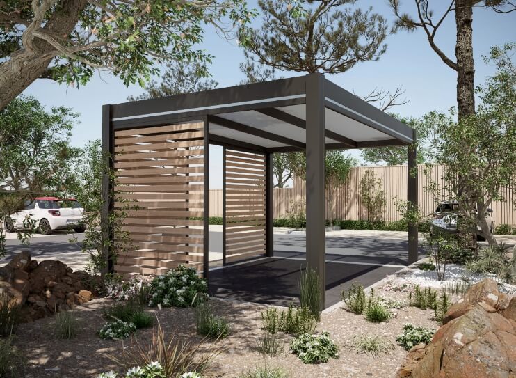 Carbox Carport Indépendant toit plat parois wood line