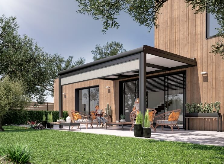 Carbox Carport Indépendant toit plat parois wood line